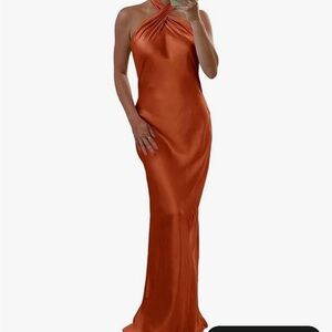 Elegant Orange Halter Neck Dress